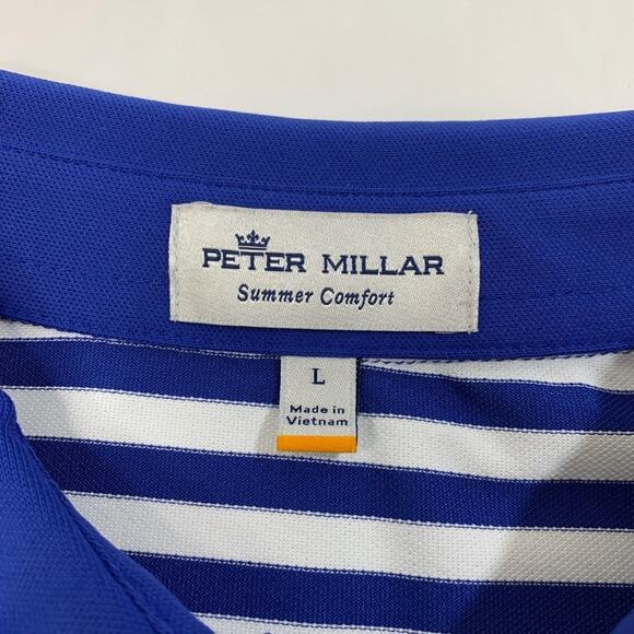 Peter Millar Polo Shirt Mens L Large Royal White Striped Golf The Final Final - Picture 4 of 10